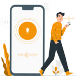 Illustration of a man dictating in phone while walking