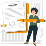 Illustration d'une femme signant un contrat