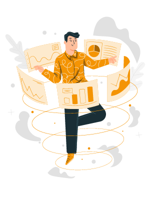 Illustration of a man standing in a circle holding a chart