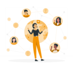 Illustration of a woman standing in front of a network of people