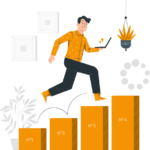 Illustration of a man jumping on a bar graph