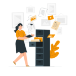 Illustration of a woman standing next to a file cabinet