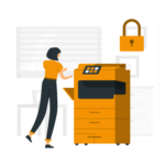 illustration of woman using a printer