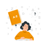 Illustration of a woman studying a dictionary