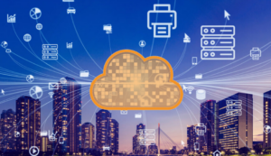 image des bâtiments et d'un cloud informatique avec des solutions