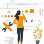Illustration of a woman working on marketing services