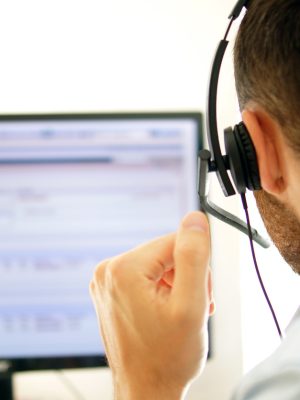 Account manager makes a support calls in a call center